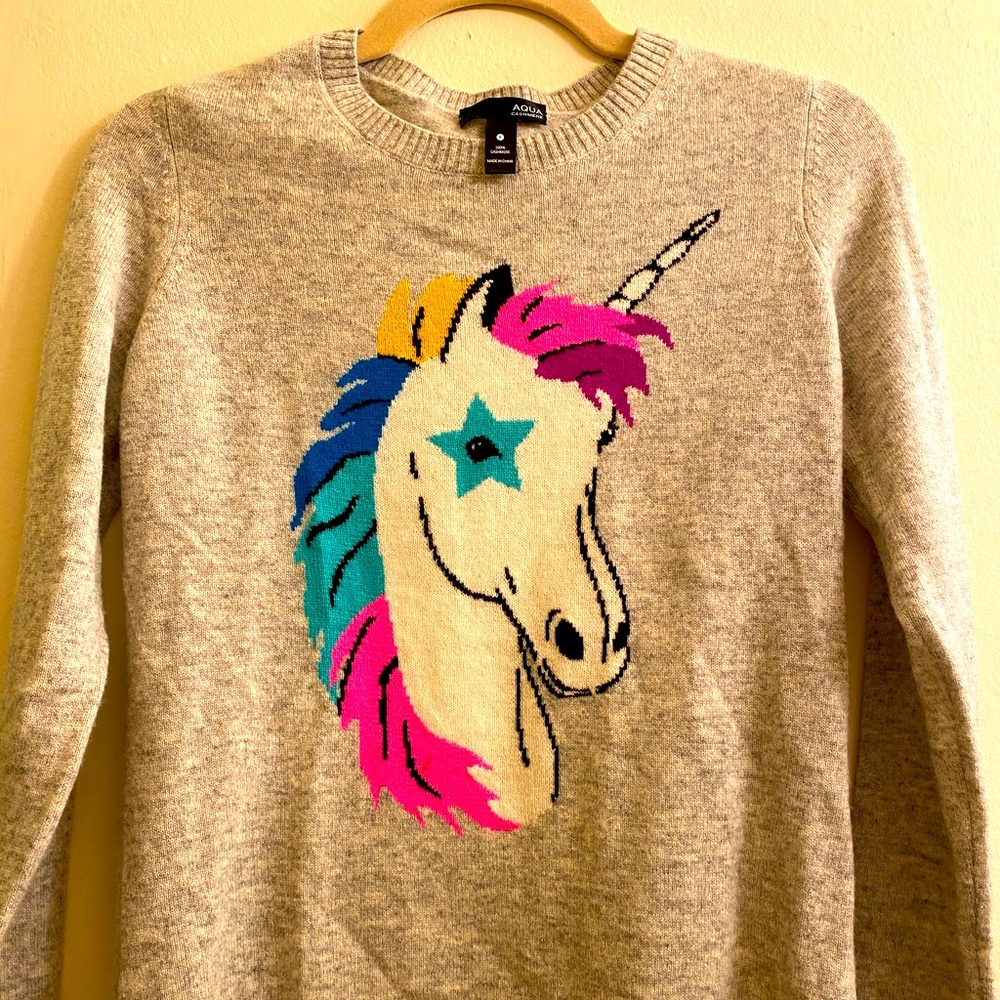Aqua Cashmere Unicorn Intarsia Sweater Size Small